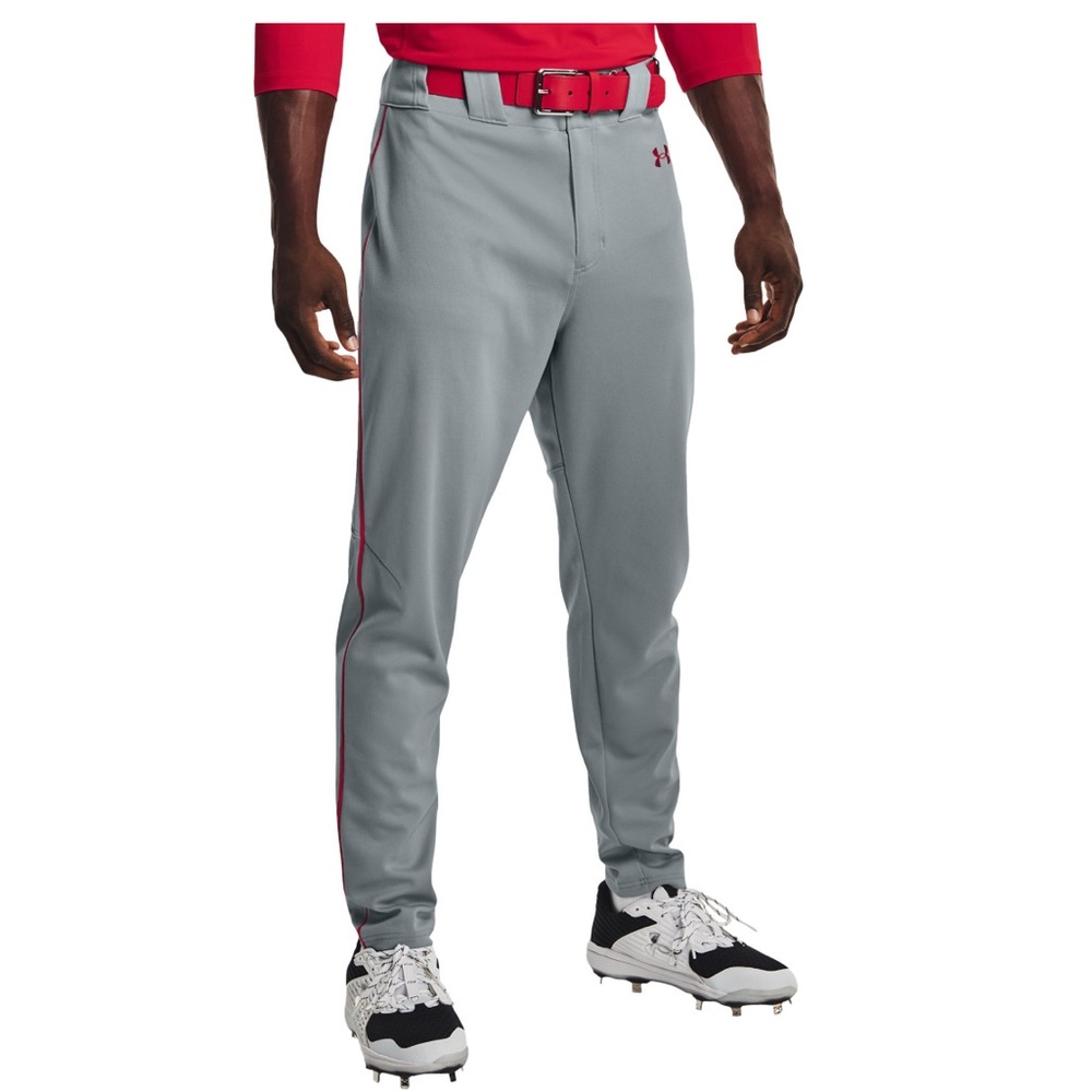 Under Armour Men's Baseball Pants Gray with Red stripes Heatgear Loose Relaxed